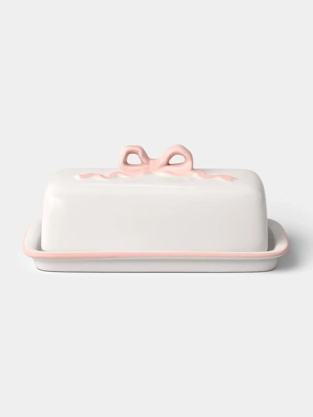 10 fl oz Stoneware Bow Covered Butter Dish Pink / Cream - Room Essentials
